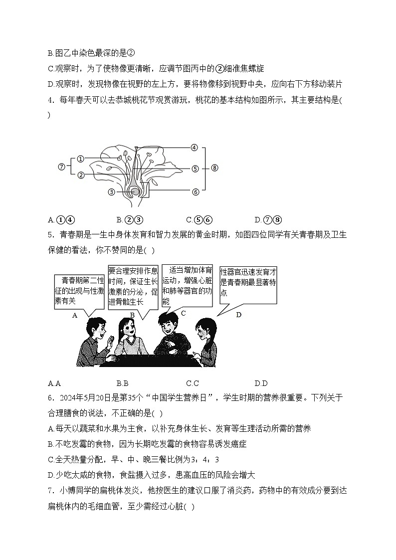 广西贺州市2024届九年级中考一模生物试卷(含答案)02