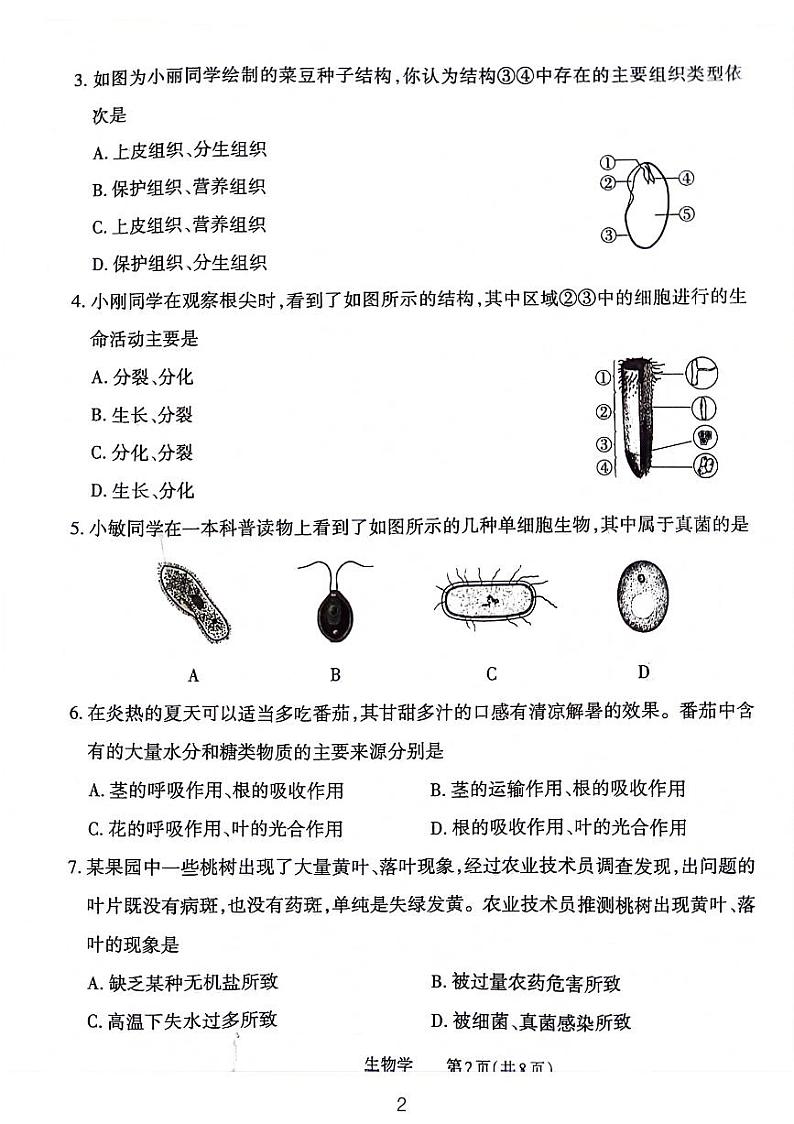 山西省大同市2023-2024学年八年级下学期4月期中生物试题第2页
