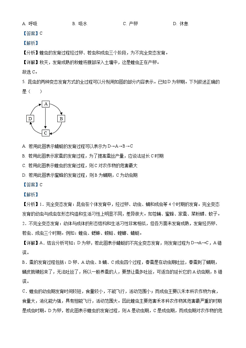 河南省漯河市郾城区2023-2024学年八年级下学期期中生物试题（解析版）第3页