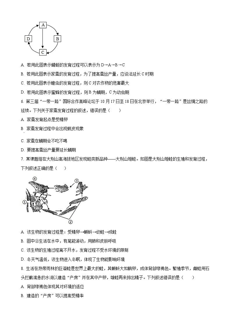 河南省漯河市郾城区2023-2024学年八年级下学期期中生物试题（原卷版）第2页