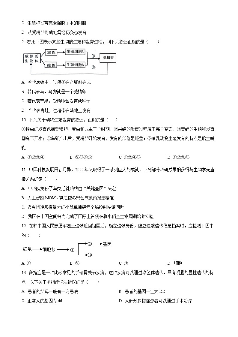 河南省漯河市郾城区2023-2024学年八年级下学期期中生物试题（原卷版）第3页