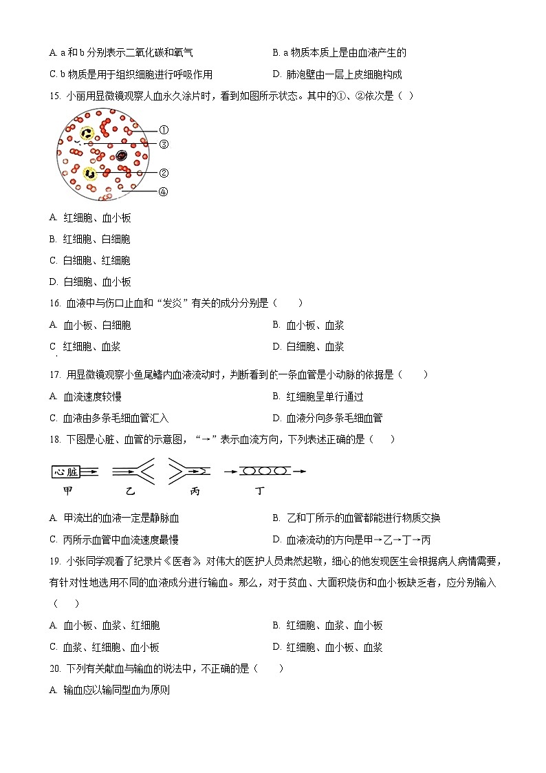 河南省信阳市息县2023-2024学年七年级下学期期中生物试题（原卷版+解析版）03
