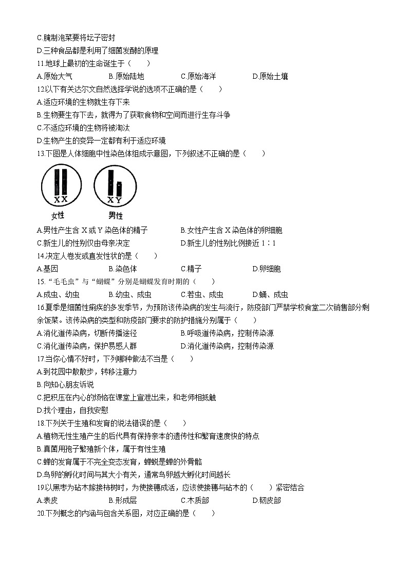 江西省鹰潭市余江区2023-2024学年八年级下学期4月期中生物试题第2页