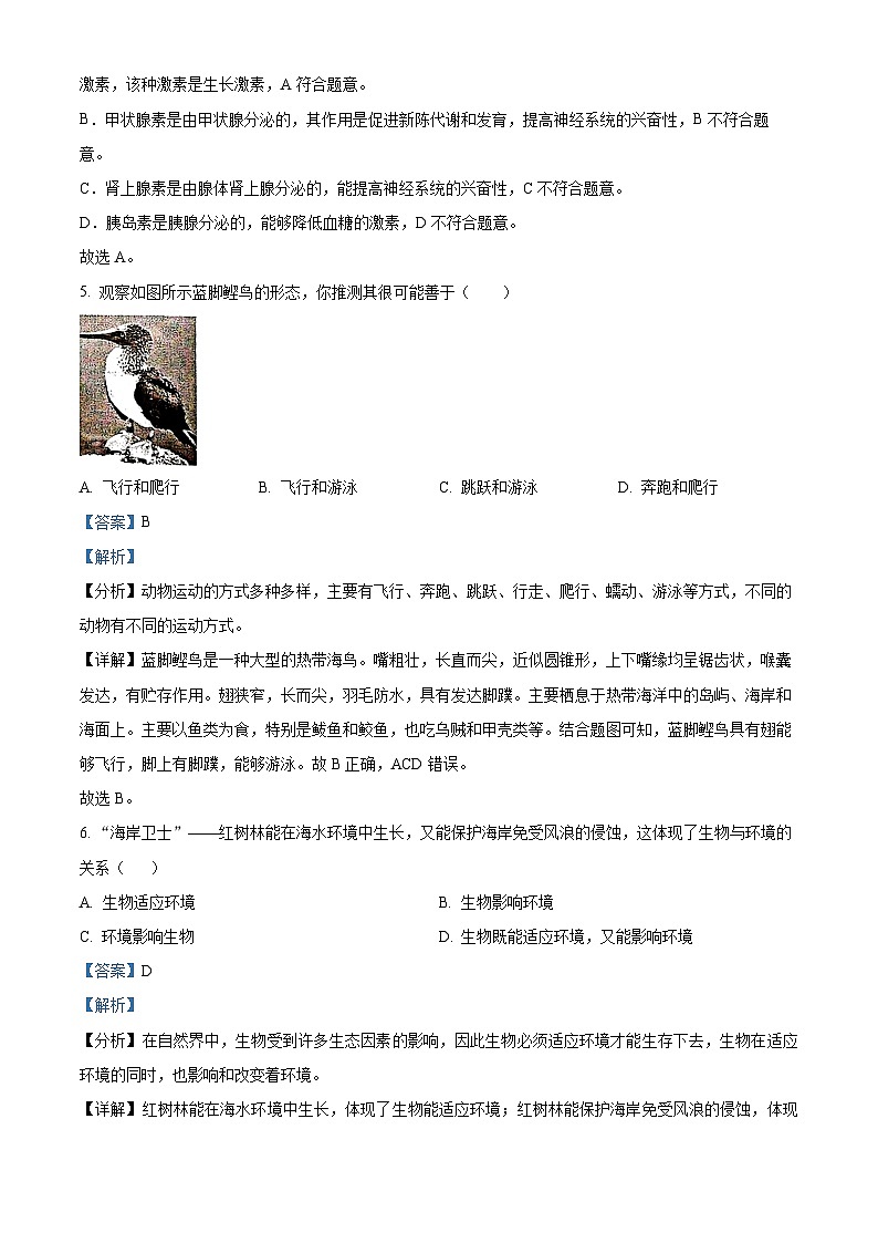 2024年海南省省直辖县级行政单位中考一模生物试题（解析版）第3页