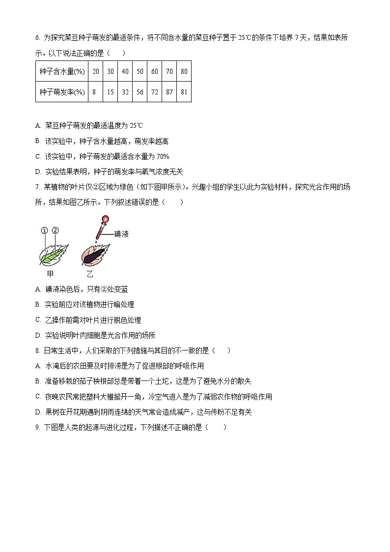 2024年云南省昭通市昭阳区中考一模生物试题（原卷版）第2页