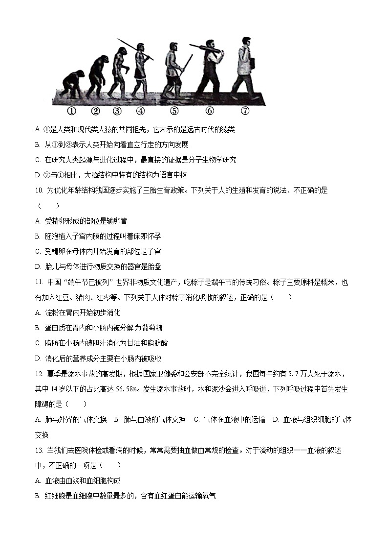 2024年云南省昭通市昭阳区中考一模生物试题（原卷版）第3页