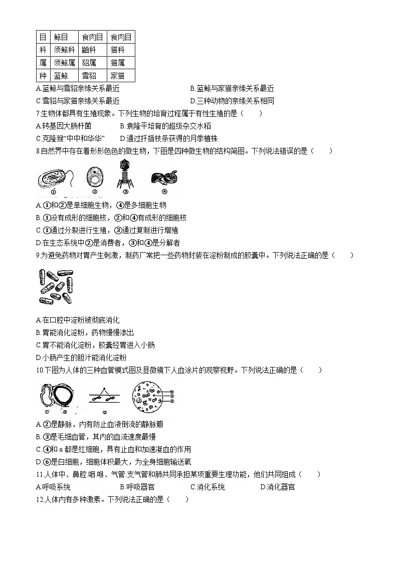 2024年河北省石家庄市初中毕业班中考生物一模卷02