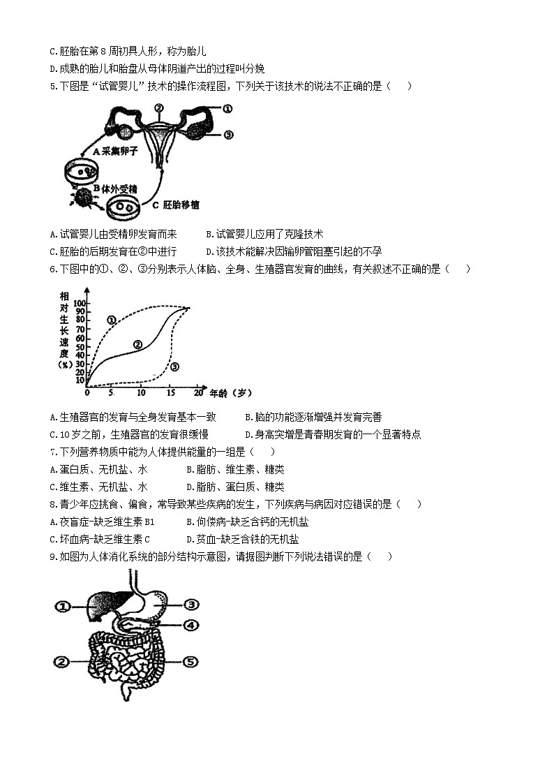 广东省江门市蓬江区省实学校2023-2024学年七年级下学期期中考试生物试卷(无答案)第2页