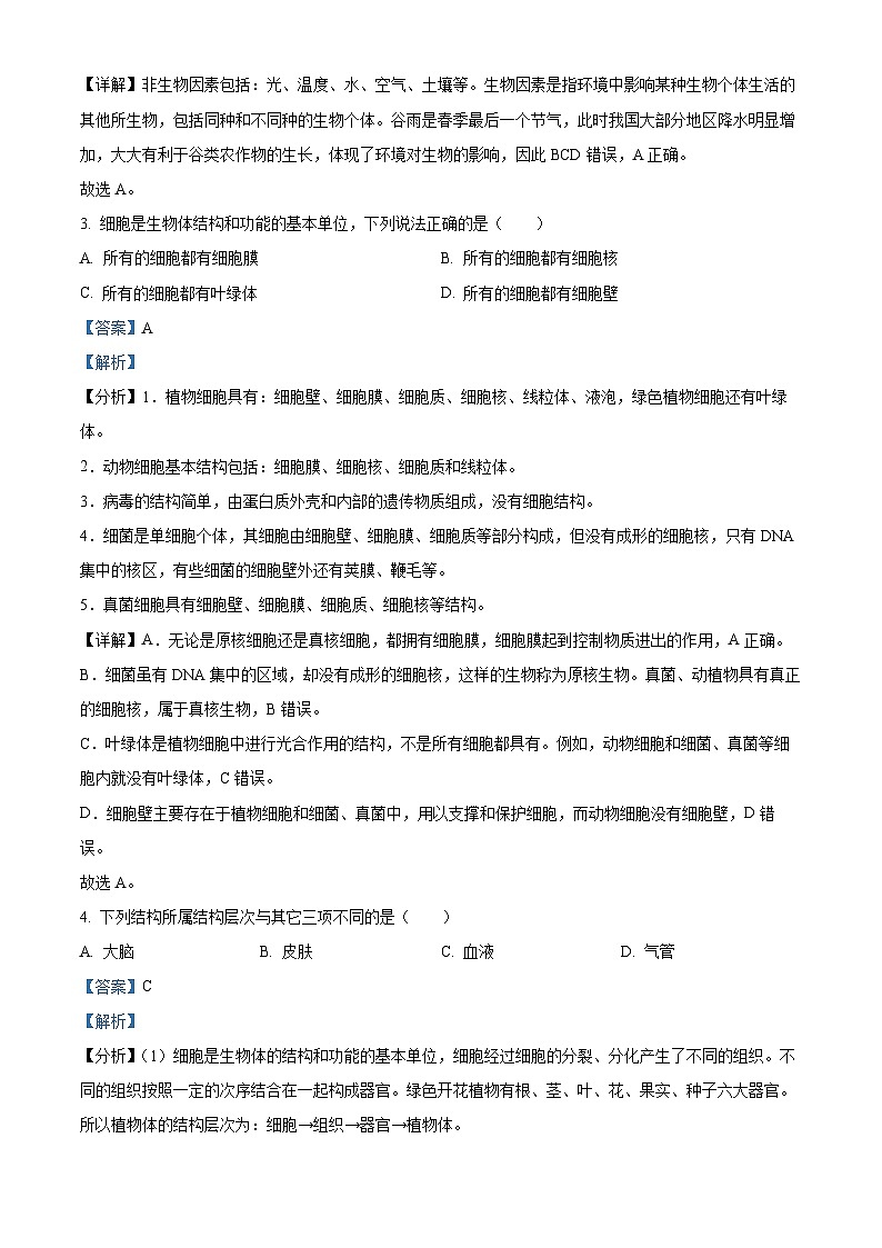 2024年湖南省株洲市初中学业水平考试模拟检测（一模）生物试题（原卷版+解析版）02