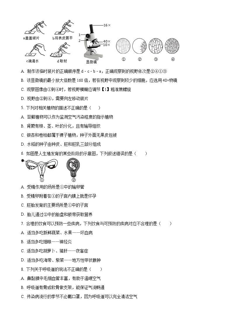 2024年湖南省娄底市娄星区八年级中考一模生物试题（原卷版）第2页