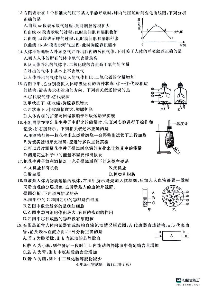 山东省济宁市曲阜市2023-2024学年七年级下学期4月期中生物试题第3页