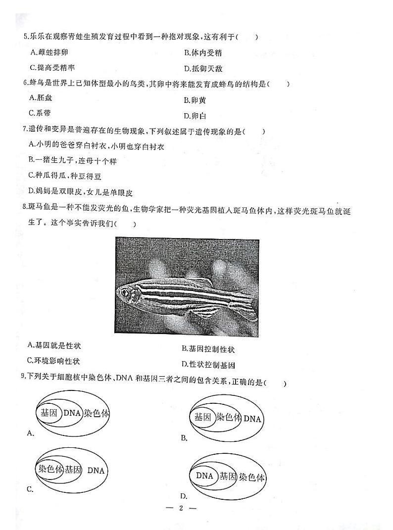 湖北省武汉市江岸区2023-2024学年度八年级下学期期中生物试卷第2页