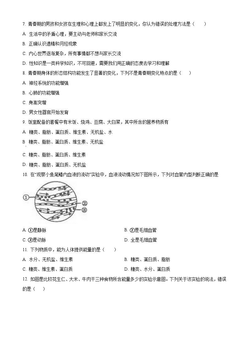 广东省广州市86中集团校联考2023-2024学年七年级下学期期中生物试题（原卷版+解析版）02