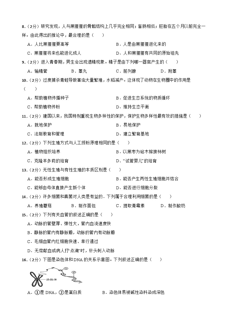 2024年甘肃省武威市凉州区永昌九年制学校教研联片九年级三模生物试题02