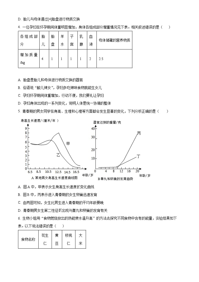 河南省南阳市淅川县2023-2024学年七年级下学期期中生物试题（原卷版）第2页