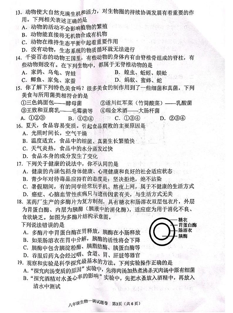 2024河南省南阳市八年级中考一模生物试卷及答案03