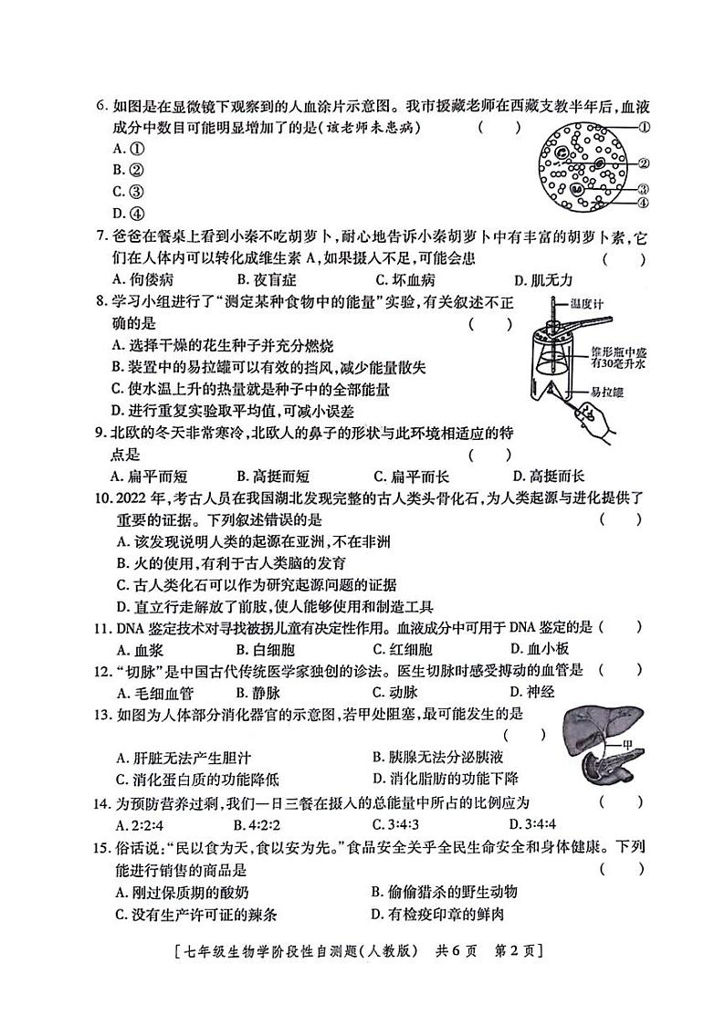 陕西省兴平市2023—2024学年七年级下学期期中生物试题第2页