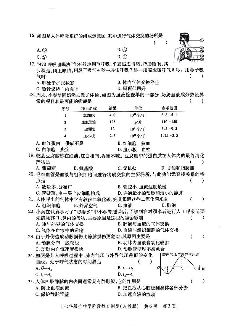 陕西省兴平市2023—2024学年七年级下学期期中生物试题第3页