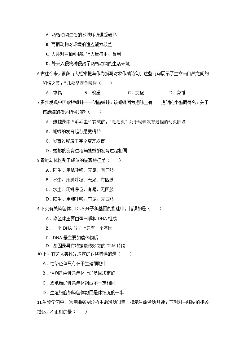 海南省琼海市嘉积中学2023-2024学年八年级下学期期中考试生物试题B卷02