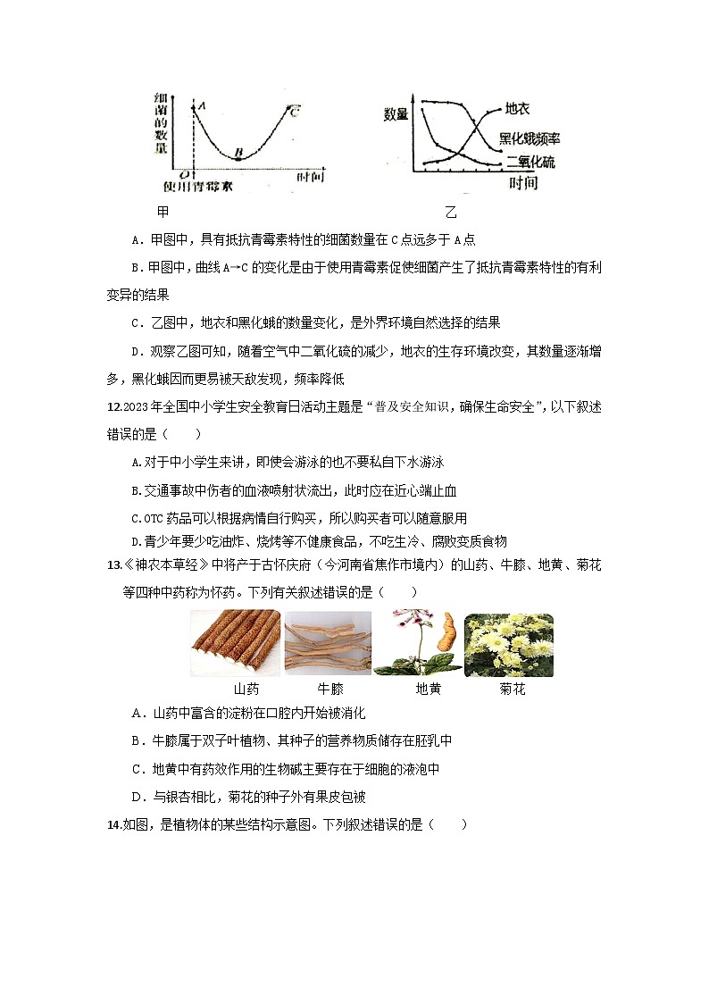 海南省琼海市嘉积中学2023-2024学年八年级下学期期中考试生物试题B卷03