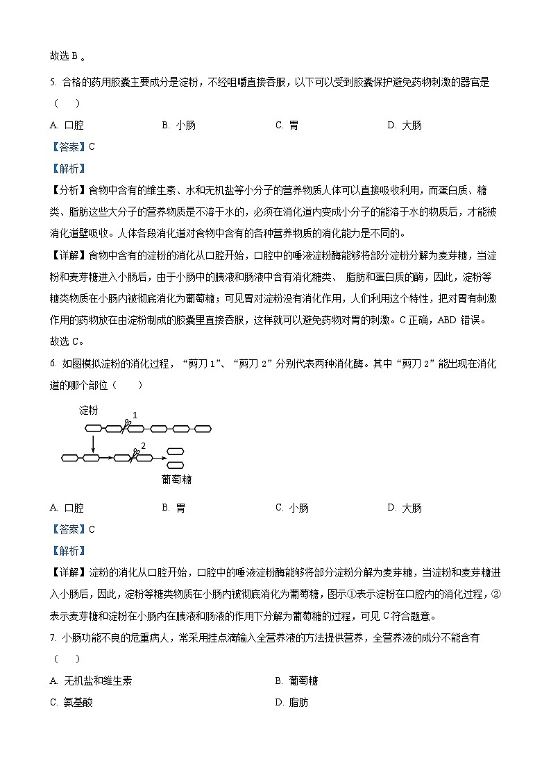 福建省福州市屏东中学2023-2024学年七年级下学期期中生物试题（原卷版+解析版）03