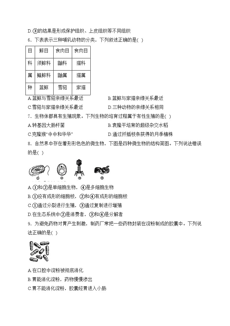 河北省石家庄市2024年初中毕业班中考一模生物试卷(含答案)02