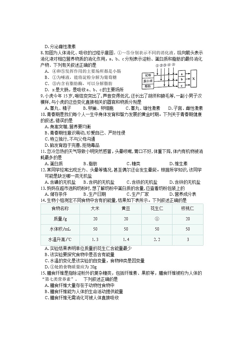 期中考试试卷 七年级生物 排2第2页