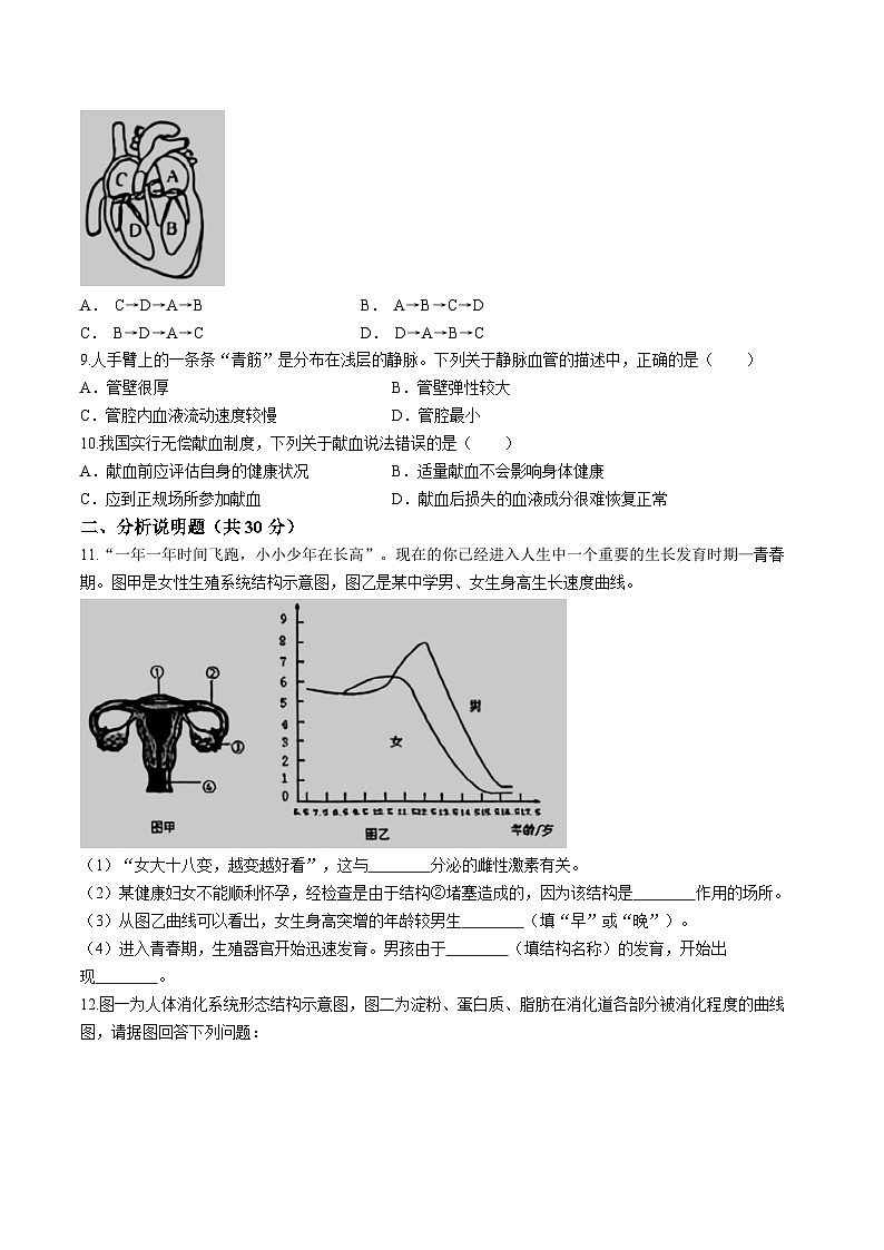 甘肃省陇南市武都区城关学校2023--2024学年七年级下学期期中生物试题第2页