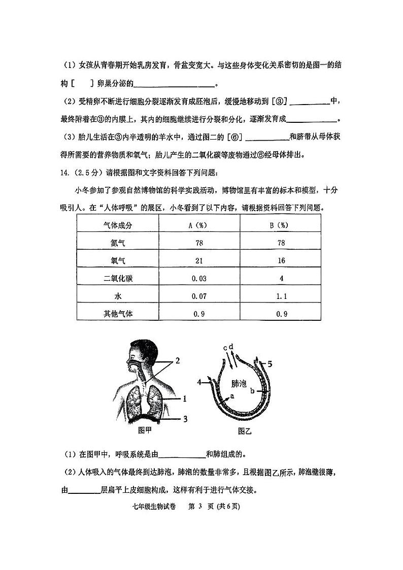 辽宁省铁岭市铁岭县2023-2024学年七年级下学期5月期中生物试题第3页