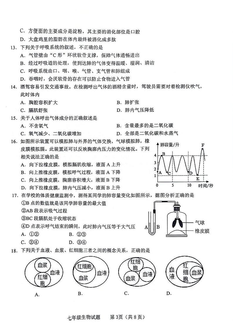 山东省临沂市临沭县2023-2024学年七年级下学期5月期中生物试题第3页