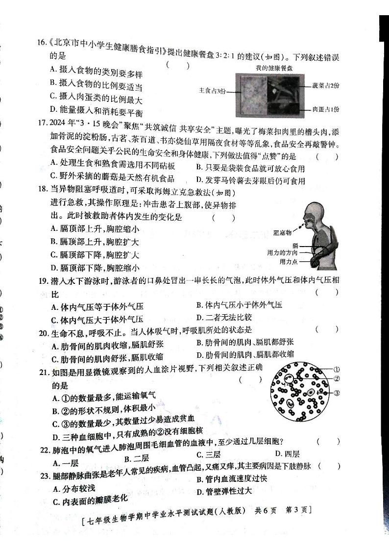 陕西省永寿县义井中学2023-2024学年七年级下学期期中生物试题03