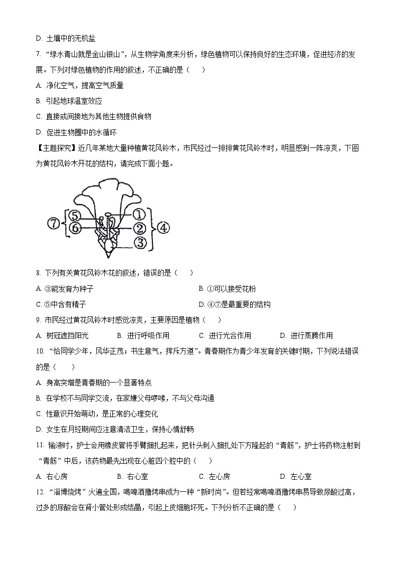 广东省潮州市2023-2024学年八年级下学期期中生物试题（原卷版+解析版）02