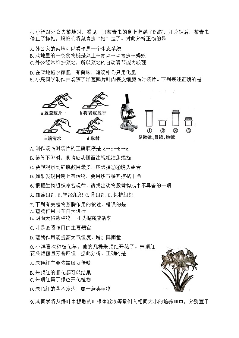 2024年湖南省郴州市中考二模考试生物试题第2页