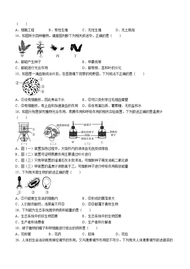 吉林省长春市德惠市2023-2024学年八年级下学期期中考试生物试卷第3页