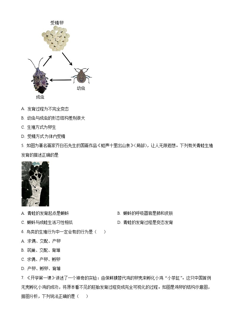 安徽省滁州市全椒县2023-2024学年八年级下学期期中生物试题（原卷版+解析版）02