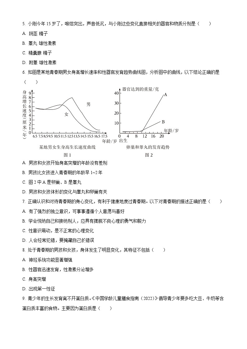 广东省深圳市龙华区2023-2024学年七年级下学期期中生物试题（原卷版+解析版）02