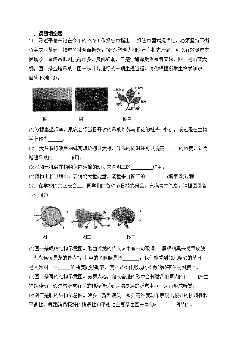 甘肃省酒泉市2024年中考二模生物试卷(含答案)第3页
