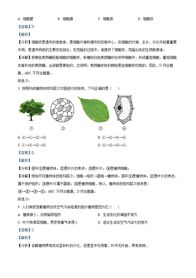 2024年广东省茂名市信宜市中考一模生物试题（原卷版+解析版）02
