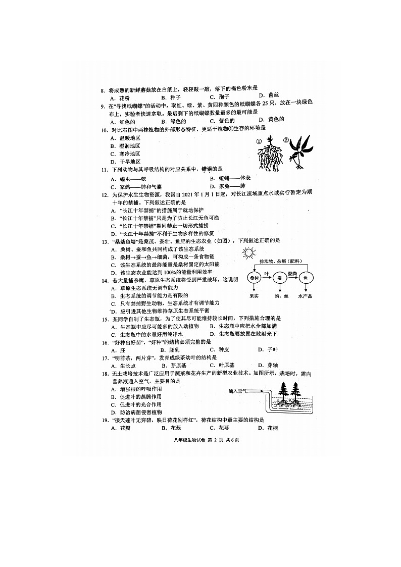 2024年江苏省镇江市中考模拟生物试题02