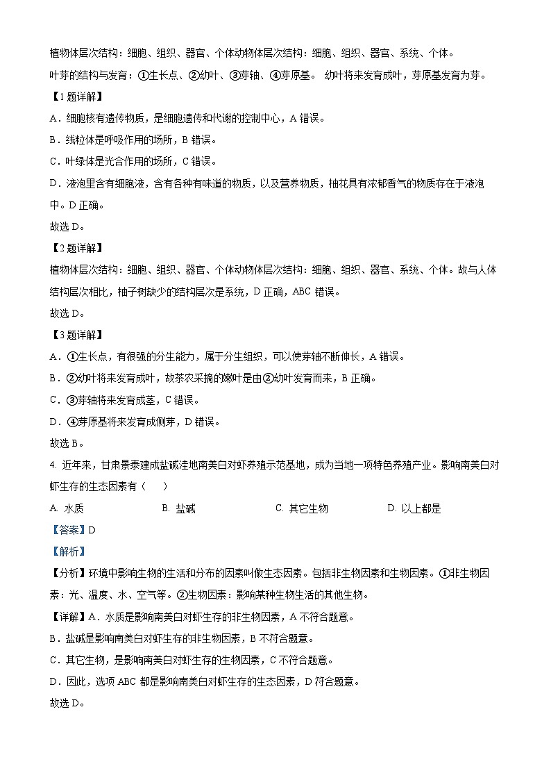 2024年广东省梅州市初中学业水平考试生物模拟试题（解析版）第2页