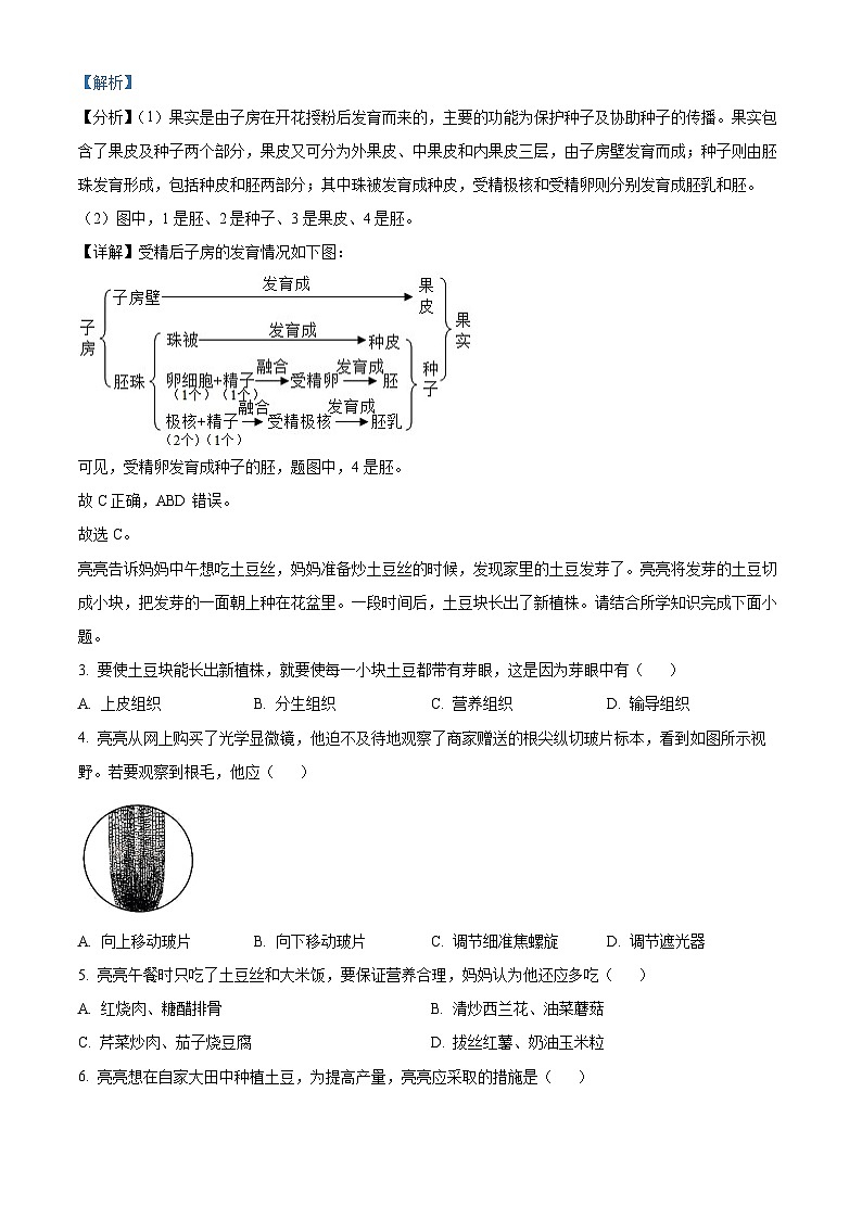 2024年山西省晋中市太谷区多校中考三模生物试题（解析版）第2页