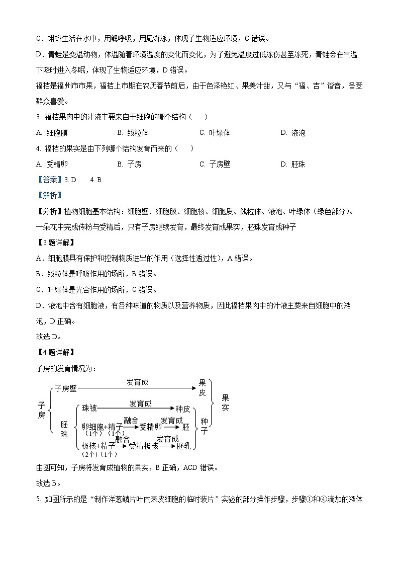 福建省福州市屏东中学2023-2024学年八年级下学期期中生物试题（原卷版+解析版）02