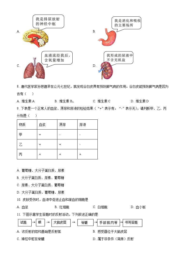 福建省福州市外国语学校2023-2024学年八年级下学期期中生物试题（原卷版+解析版）02