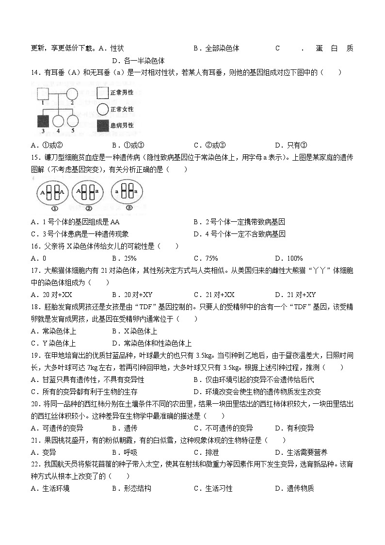 广东省汕头市潮南区陈店镇多校2023-2024学年八年级下学期4月期中生物试题02