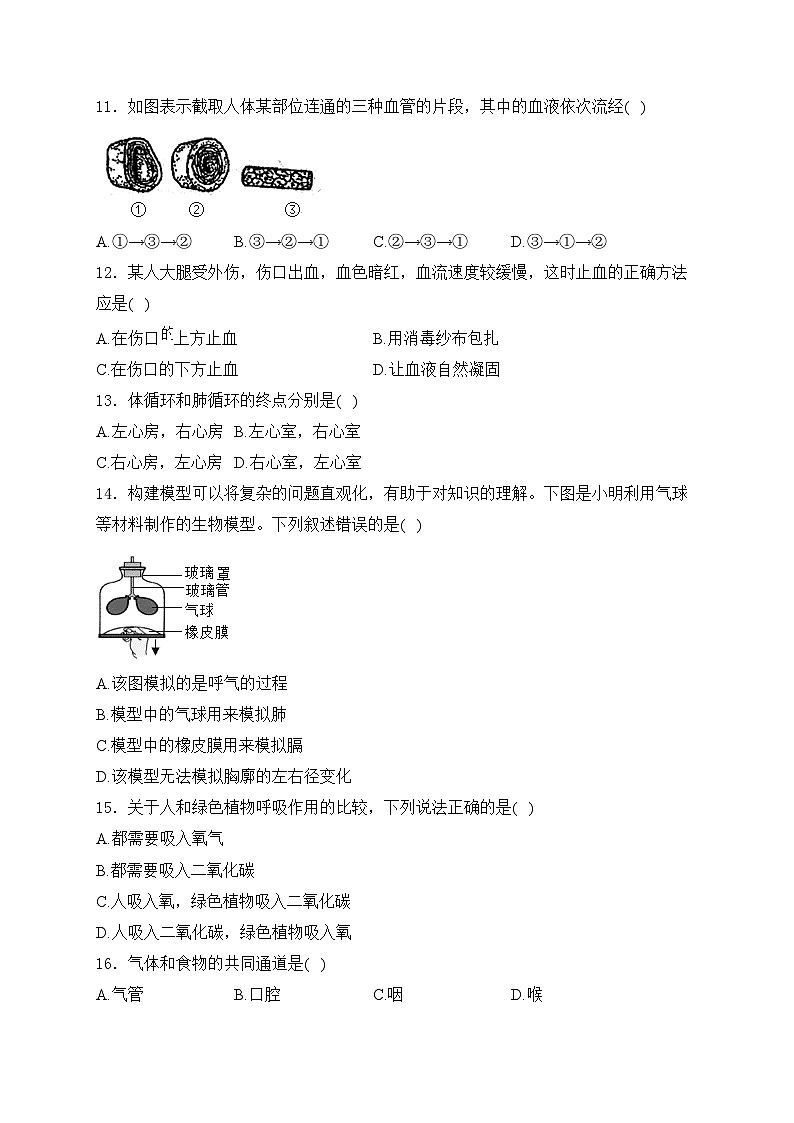 广东省韶关市新丰县2023-2024学年七年级下学期期中考试生物试卷(含答案)02