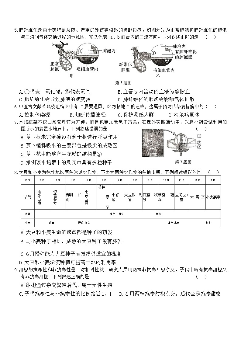 2024年江苏省徐州市中考生物模拟试卷02