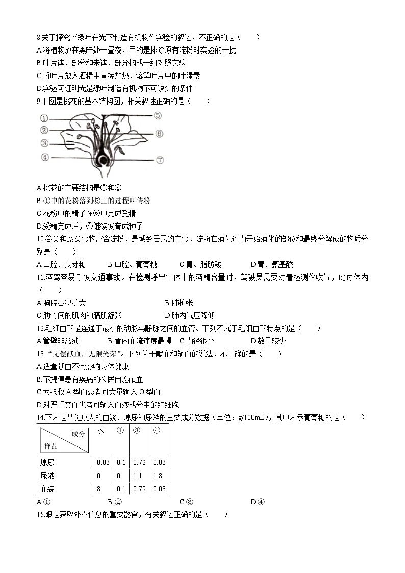 2023年云南省昆明市中考模拟生物学试题第2页