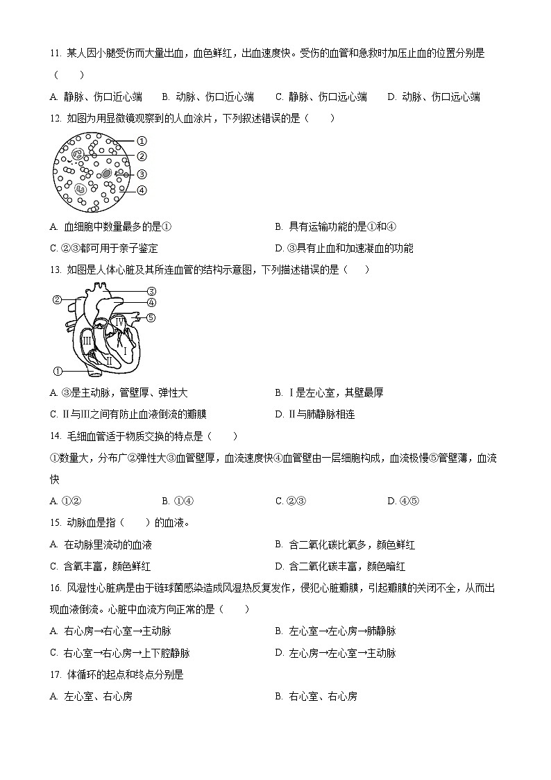 河北省唐山市丰润区2023-2024学年七年级下学期期中生物试题（原卷版+解析版）03