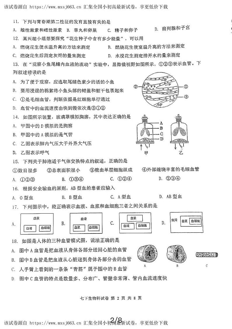福建省永春第一中学2023-2024学年七年级下学期4月期中生物试题第2页