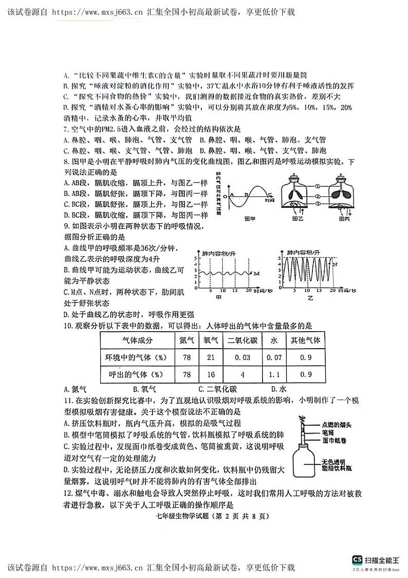 山东省滨州市无棣县2023-2024学年七年级下学期期中学业检测生物试卷第2页